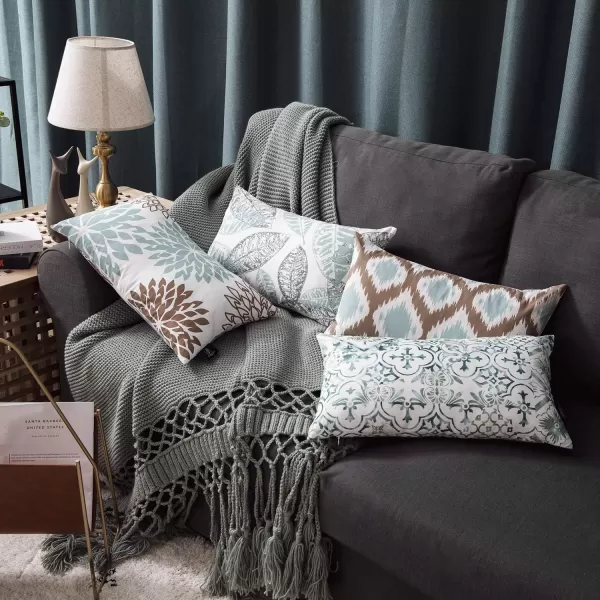 Phantoscope Set of 4 New Living Series Halloween Velvet Pillows Leaf Geometric Throw Decorative Fall Velvet Pillow Cover Cushion Cover Orange and Black 18 x 18 inches 45 x 45 cmWater Blue
