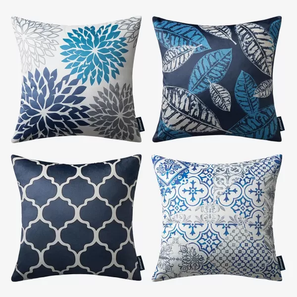 Phantoscope Set of 4 New Living Series Halloween Velvet Pillows Leaf Geometric Throw Decorative Fall Velvet Pillow Cover Cushion Cover Orange and Black 18 x 18 inches 45 x 45 cmDark Blue