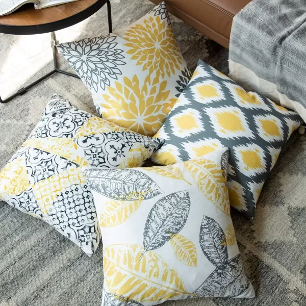 Phantoscope Set of 4 New Living Series Halloween Velvet Pillows Leaf Geometric Throw Decorative Fall Velvet Pillow Cover Cushion Cover Orange and Black 18 x 18 inches 45 x 45 cmYellow
