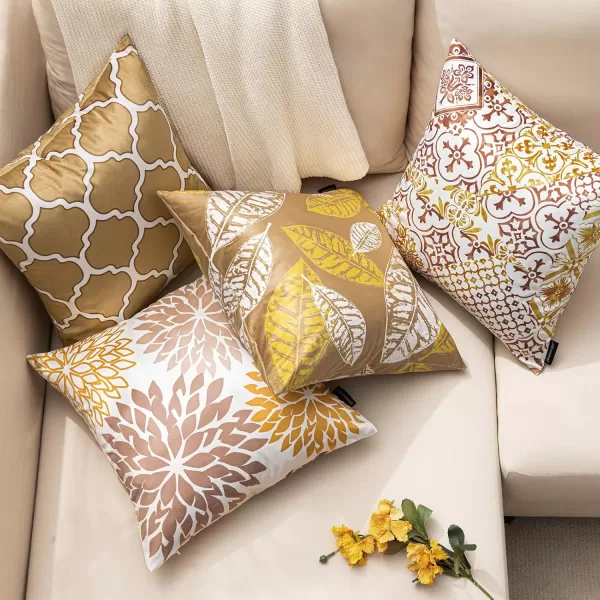 Phantoscope Set of 4 New Living Series Halloween Velvet Pillows Leaf Geometric Throw Decorative Fall Velvet Pillow Cover Cushion Cover Orange and Black 18 x 18 inches 45 x 45 cmBeigeGold