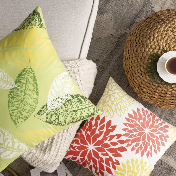 Phantoscope Set of 4 New Living Series Halloween Velvet Pillows Leaf Geometric Throw Decorative Fall Velvet Pillow Cover Cushion Cover Orange and Black 18 x 18 inches 45 x 45 cmYellow and Green