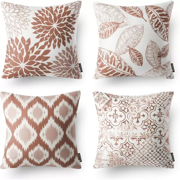 Phantoscope Set of 4 New Living Series Halloween Velvet Pillows Leaf Geometric Throw Decorative Fall Velvet Pillow Cover Cushion Cover Orange and Black 18 x 18 inches 45 x 45 cmCaramel