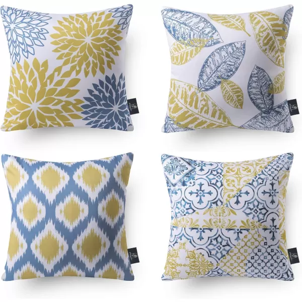 Phantoscope Set of 4 New Living Series Halloween Velvet Pillows Leaf Geometric Throw Decorative Fall Velvet Pillow Cover Cushion Cover Orange and Black 18 x 18 inches 45 x 45 cmYellow and Blue