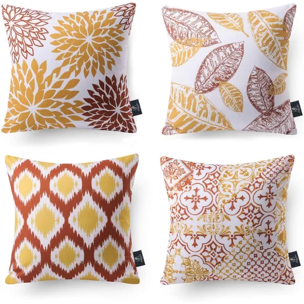 Phantoscope Set of 4 New Living Series Halloween Velvet Pillows Leaf Geometric Throw Decorative Fall Velvet Pillow Cover Cushion Cover Orange and Black 18 x 18 inches 45 x 45 cmOrange