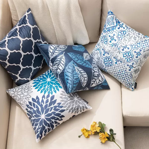 Phantoscope Set of 4 New Living Series Halloween Velvet Pillows Leaf Geometric Throw Decorative Fall Velvet Pillow Cover Cushion Cover Orange and Black 18 x 18 inches 45 x 45 cmDark Blue