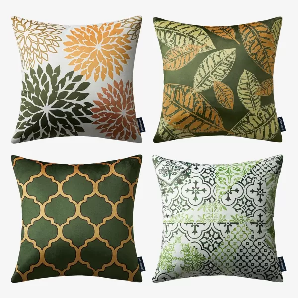 Phantoscope Set of 4 New Living Series Halloween Velvet Pillows Leaf Geometric Throw Decorative Fall Velvet Pillow Cover Cushion Cover Orange and Black 18 x 18 inches 45 x 45 cmMustardOlive