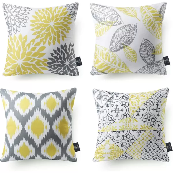 Phantoscope Set of 4 New Living Series Halloween Velvet Pillows Leaf Geometric Throw Decorative Fall Velvet Pillow Cover Cushion Cover Orange and Black 18 x 18 inches 45 x 45 cmYellow