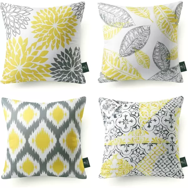 Phantoscope Set of 4 New Living Series Halloween Velvet Pillows Leaf Geometric Throw Decorative Fall Velvet Pillow Cover Cushion Cover Orange and Black 18 x 18 inches 45 x 45 cmYellow