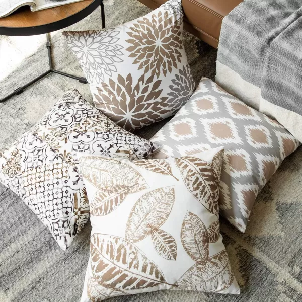 Phantoscope Set of 4 New Living Series Halloween Velvet Pillows Leaf Geometric Throw Decorative Fall Velvet Pillow Cover Cushion Cover Orange and Black 18 x 18 inches 45 x 45 cmCoffee