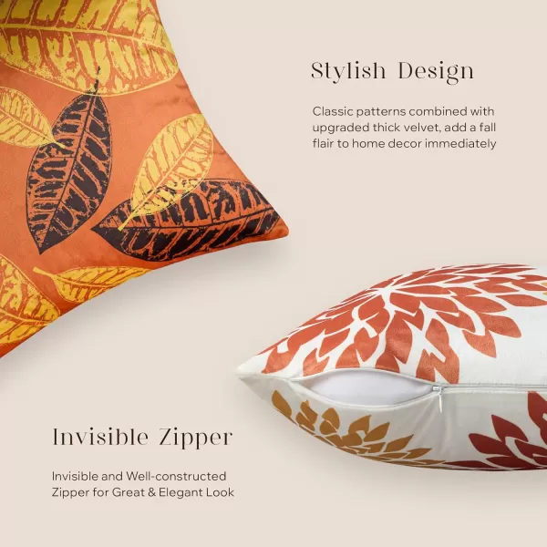 Phantoscope Set of 4 New Living Series Halloween Velvet Pillows Leaf Geometric Throw Decorative Fall Velvet Pillow Cover Cushion Cover Orange and Black 18 x 18 inches 45 x 45 cmOrangeBlack