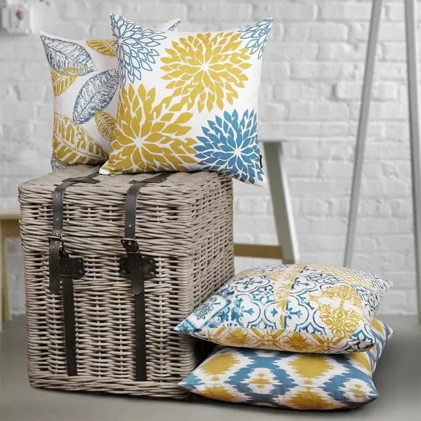 Phantoscope Set of 4 New Living Series Halloween Velvet Pillows Leaf Geometric Throw Decorative Fall Velvet Pillow Cover Cushion Cover Orange and Black 18 x 18 inches 45 x 45 cmYellow and Blue