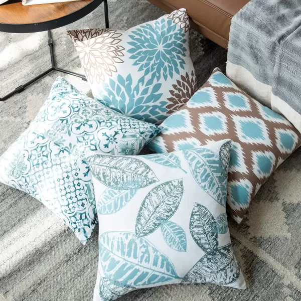 Phantoscope Set of 4 New Living Series Halloween Velvet Pillows Leaf Geometric Throw Decorative Fall Velvet Pillow Cover Cushion Cover Orange and Black 18 x 18 inches 45 x 45 cmWater Blue