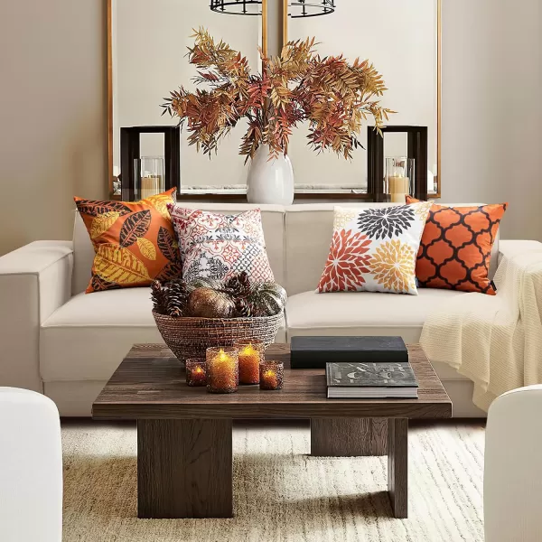 Phantoscope Set of 4 New Living Series Halloween Velvet Pillows Leaf Geometric Throw Decorative Fall Velvet Pillow Cover Cushion Cover Orange and Black 18 x 18 inches 45 x 45 cmOrangeBlack