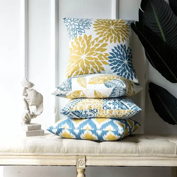 Phantoscope Set of 4 New Living Series Halloween Velvet Pillows Leaf Geometric Throw Decorative Fall Velvet Pillow Cover Cushion Cover Orange and Black 18 x 18 inches 45 x 45 cmYellow and Blue