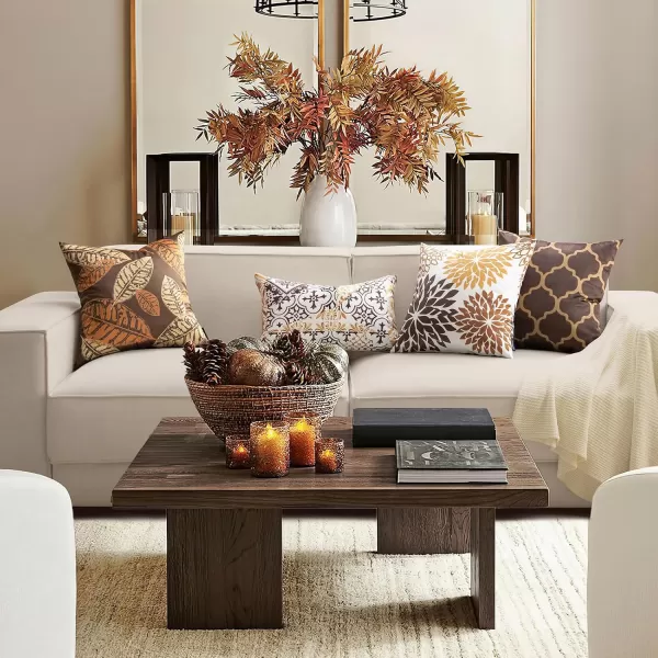 Phantoscope Set of 4 New Living Series Halloween Velvet Pillows Leaf Geometric Throw Decorative Fall Velvet Pillow Cover Cushion Cover Orange and Black 18 x 18 inches 45 x 45 cmDark Coffee