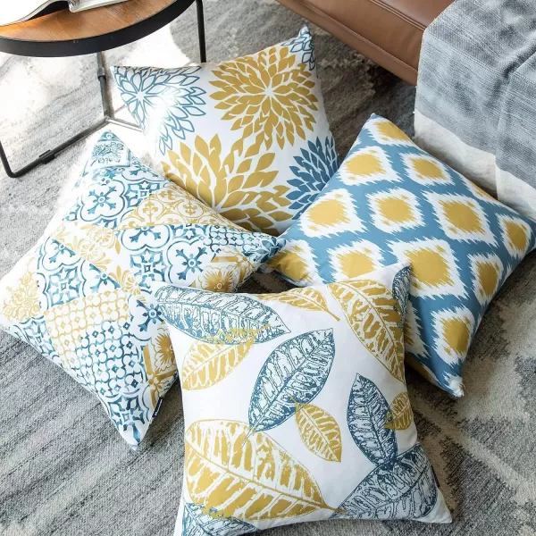 Phantoscope Set of 4 New Living Series Halloween Velvet Pillows Leaf Geometric Throw Decorative Fall Velvet Pillow Cover Cushion Cover Orange and Black 18 x 18 inches 45 x 45 cmYellow and Blue