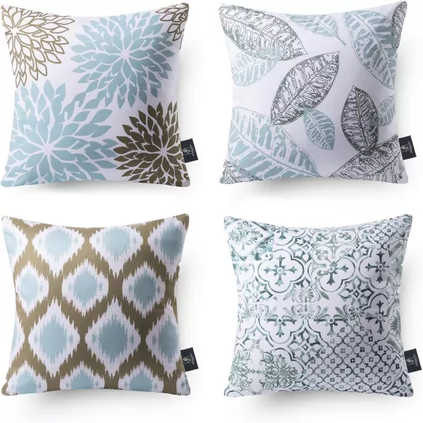 Phantoscope Set of 4 New Living Series Halloween Velvet Pillows Leaf Geometric Throw Decorative Fall Velvet Pillow Cover Cushion Cover Orange and Black 18 x 18 inches 45 x 45 cmWater Blue
