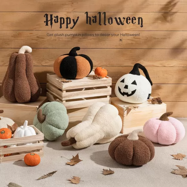Phantoscope Teddy Fleece Pumpkin Throw Pillows Happy Halloween Sherpa Fall Decorative Pumpkin Shaped Pillow Cute 3D Shaped Cushion OffWhite 6 x 12 inchesSage Green