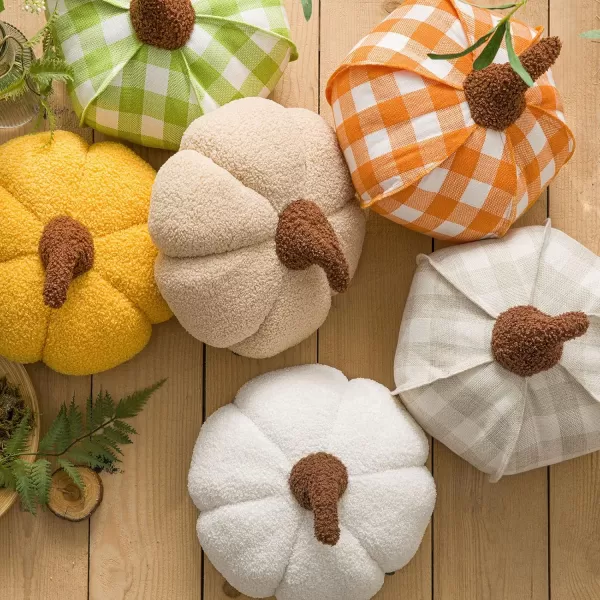Phantoscope Teddy Fleece Pumpkin Throw Pillows Happy Halloween Sherpa Fall Decorative Pumpkin Shaped Pillow Cute 3D Shaped Cushion OffWhite 6 x 12 inchesWhite