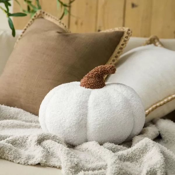 Phantoscope Teddy Fleece Pumpkin Throw Pillows Happy Halloween Sherpa Fall Decorative Pumpkin Shaped Pillow Cute 3D Shaped Cushion OffWhite 6 x 12 inchesWhite