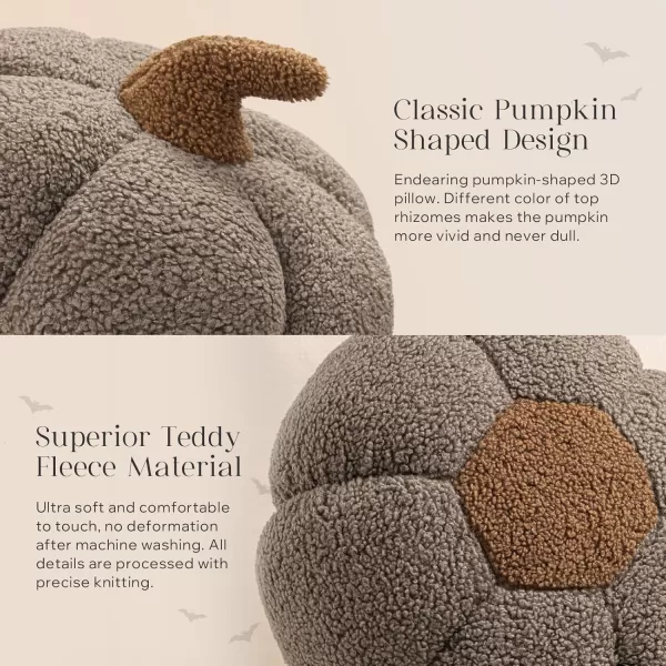 Phantoscope Teddy Fleece Pumpkin Throw Pillows Happy Halloween Sherpa Fall Decorative Pumpkin Shaped Pillow Cute 3D Shaped Cushion OffWhite 6 x 12 inchesDark Brown