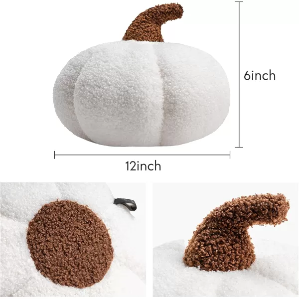 Phantoscope Teddy Fleece Pumpkin Throw Pillows Happy Halloween Sherpa Fall Decorative Pumpkin Shaped Pillow Cute 3D Shaped Cushion OffWhite 6 x 12 inchesWhite