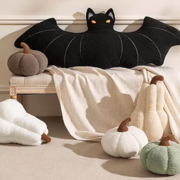 Phantoscope Teddy Fleece Pumpkin Throw Pillows Happy Halloween Sherpa Fall Decorative Pumpkin Shaped Pillow Cute 3D Shaped Cushion OffWhite 6 x 12 inchesDark Brown