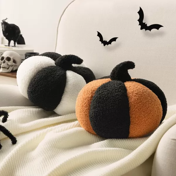 Phantoscope Teddy Fleece Pumpkin Throw Pillows Happy Halloween Sherpa Fall Decorative Pumpkin Shaped Pillow Cute 3D Shaped Cushion OffWhite 6 x 12 inchesPumpkin Orange