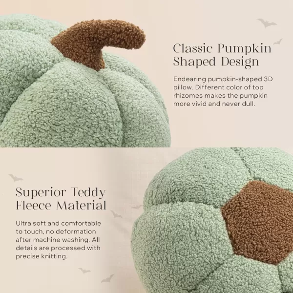 Phantoscope Teddy Fleece Pumpkin Throw Pillows Happy Halloween Sherpa Fall Decorative Pumpkin Shaped Pillow Cute 3D Shaped Cushion OffWhite 6 x 12 inchesSage Green