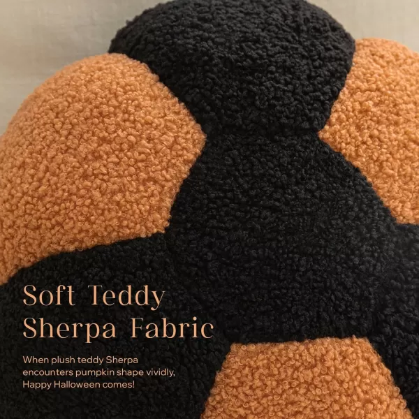 Phantoscope Teddy Fleece Pumpkin Throw Pillows Happy Halloween Sherpa Fall Decorative Pumpkin Shaped Pillow Cute 3D Shaped Cushion OffWhite 6 x 12 inchesPumpkin Orange