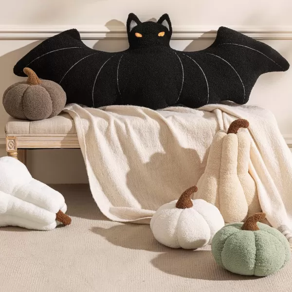 Phantoscope Teddy Fleece Pumpkin Throw Pillows Happy Halloween Sherpa Fall Decorative Pumpkin Shaped Pillow Cute 3D Shaped Cushion OffWhite 6 x 12 inchesSage Green