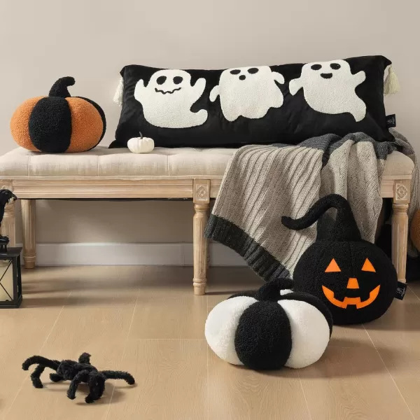 Phantoscope Teddy Fleece Pumpkin Throw Pillows Happy Halloween Sherpa Fall Decorative Pumpkin Shaped Pillow Cute 3D Shaped Cushion OffWhite 6 x 12 inchesPumpkin Orange
