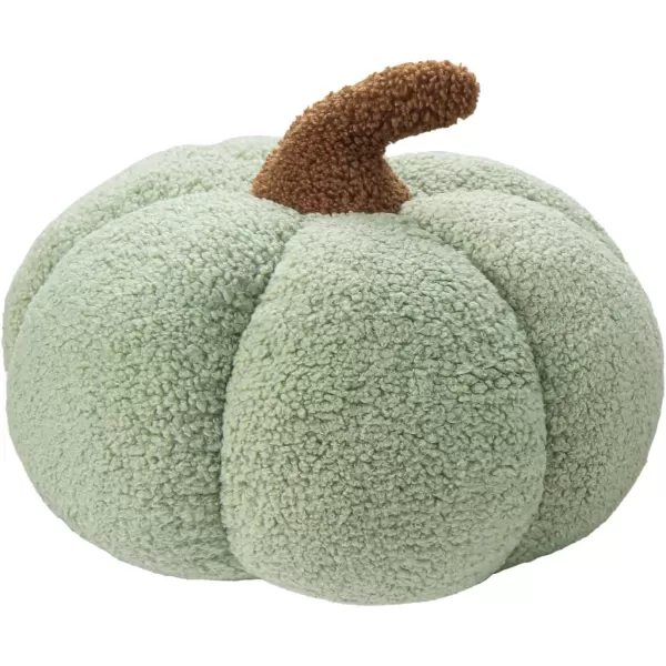 Phantoscope Teddy Fleece Pumpkin Throw Pillows Happy Halloween Sherpa Fall Decorative Pumpkin Shaped Pillow Cute 3D Shaped Cushion OffWhite 6 x 12 inchesSage Green