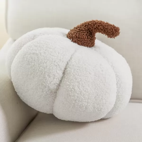 Phantoscope Teddy Fleece Pumpkin Throw Pillows Happy Halloween Sherpa Fall Decorative Pumpkin Shaped Pillow Cute 3D Shaped Cushion OffWhite 6 x 12 inchesWhite