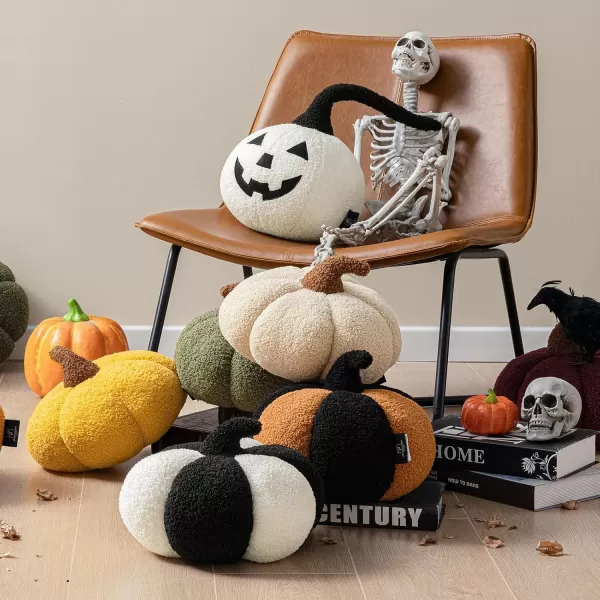 Phantoscope Teddy Fleece Pumpkin Throw Pillows Happy Halloween Sherpa Fall Decorative Pumpkin Shaped Pillow Cute 3D Shaped Cushion OffWhite 6 x 12 inchesPumpkin Orange