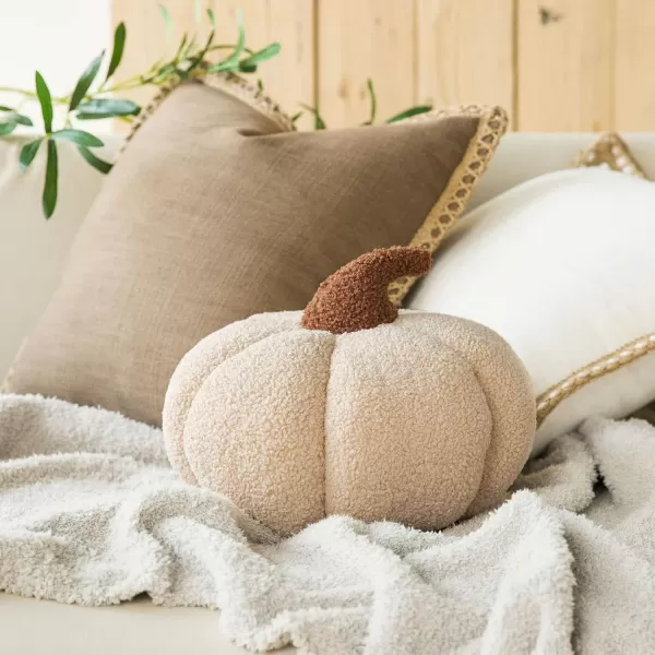 Phantoscope Teddy Fleece Pumpkin Throw Pillows Happy Halloween Sherpa Fall Decorative Pumpkin Shaped Pillow Cute 3D Shaped Cushion OffWhite 6 x 12 inchesOff  White