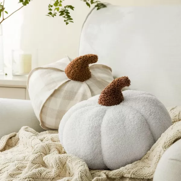 Phantoscope Teddy Fleece Pumpkin Throw Pillows Happy Halloween Sherpa Fall Decorative Pumpkin Shaped Pillow Cute 3D Shaped Cushion OffWhite 6 x 12 inchesWhite