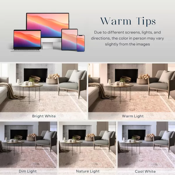 Phantoscope Vintage Collection Area Rug 6x9  Large Living Room Rug  Washable Rug Boho Rugs NonSlip for Bedroom Dining Room LowPile Floor Carpet Distressed Accent Rug BeigeNeutralSoft Pink  Beige