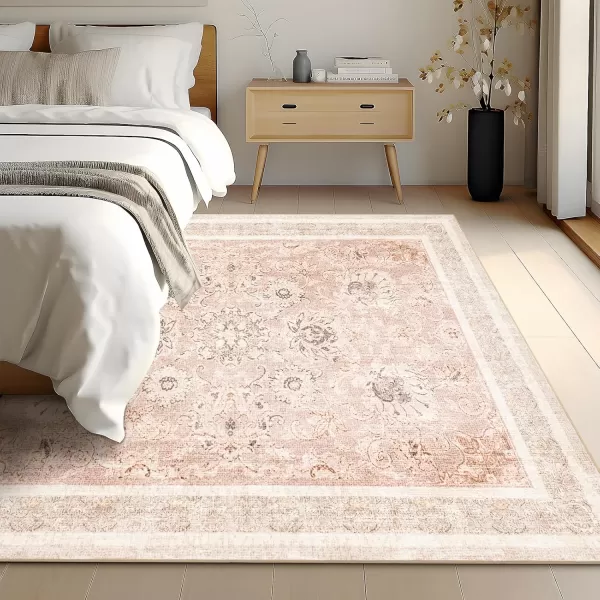 Phantoscope Vintage Collection Area Rug 6x9  Large Living Room Rug  Washable Rug Boho Rugs NonSlip for Bedroom Dining Room LowPile Floor Carpet Distressed Accent Rug BeigeNeutralSoft Pink  Beige