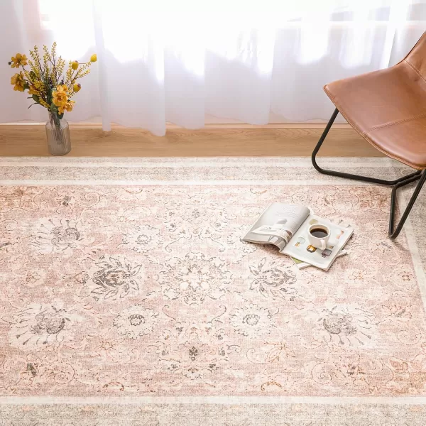 Phantoscope Vintage Collection Area Rug 6x9  Large Living Room Rug  Washable Rug Boho Rugs NonSlip for Bedroom Dining Room LowPile Floor Carpet Distressed Accent Rug BeigeNeutralSoft Pink  Beige
