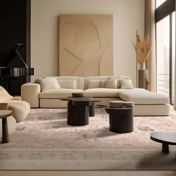 Phantoscope Vintage Collection Area Rug 6x9  Large Living Room Rug  Washable Rug Boho Rugs NonSlip for Bedroom Dining Room LowPile Floor Carpet Distressed Accent Rug BeigeNeutralSoft Pink  Beige