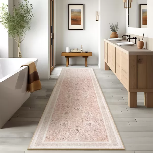 Phantoscope Vintage Collection Area Rug 6x9  Large Living Room Rug  Washable Rug Boho Rugs NonSlip for Bedroom Dining Room LowPile Floor Carpet Distressed Accent Rug BeigeNeutralSoft Pink  Beige