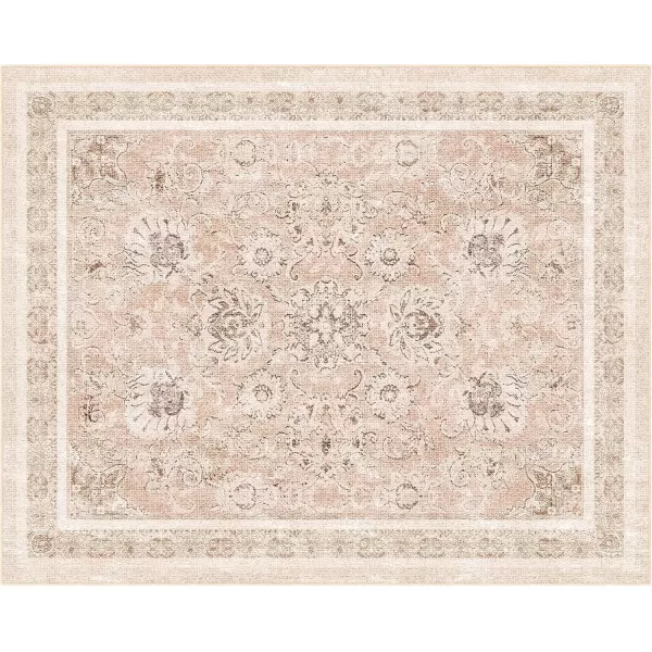 Phantoscope Vintage Collection Area Rug 6x9  Large Living Room Rug  Washable Rug Boho Rugs NonSlip for Bedroom Dining Room LowPile Floor Carpet Distressed Accent Rug BeigeNeutralSoft Pink  Beige