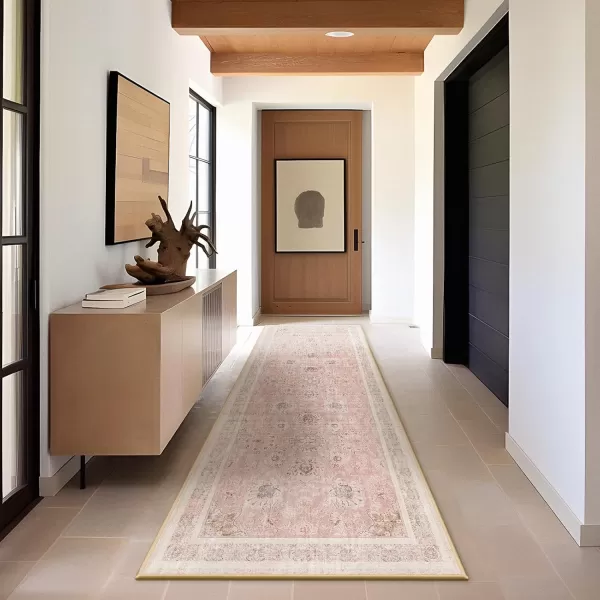 Phantoscope Vintage Collection Area Rug 6x9  Large Living Room Rug  Washable Rug Boho Rugs NonSlip for Bedroom Dining Room LowPile Floor Carpet Distressed Accent Rug BeigeNeutralSoft Pink  Beige