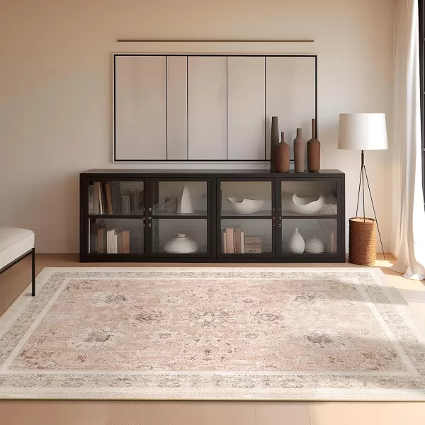 Phantoscope Vintage Collection Area Rug 6x9  Large Living Room Rug  Washable Rug Boho Rugs NonSlip for Bedroom Dining Room LowPile Floor Carpet Distressed Accent Rug BeigeNeutralSoft Pink  Beige