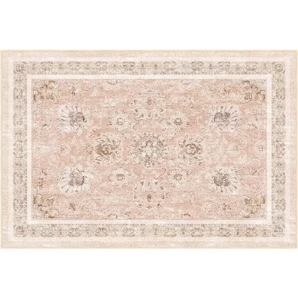 Phantoscope Vintage Collection Area Rug 6x9  Large Living Room Rug  Washable Rug Boho Rugs NonSlip for Bedroom Dining Room LowPile Floor Carpet Distressed Accent Rug BeigeNeutralSoft Pink  Beige