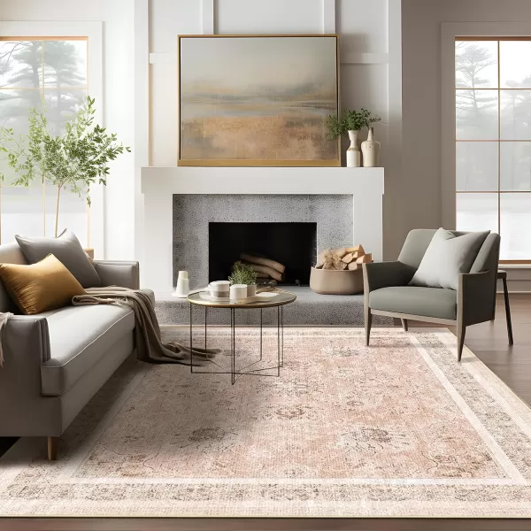 Phantoscope Vintage Collection Area Rug 6x9  Large Living Room Rug  Washable Rug Boho Rugs NonSlip for Bedroom Dining Room LowPile Floor Carpet Distressed Accent Rug BeigeNeutralSoft Pink  Beige