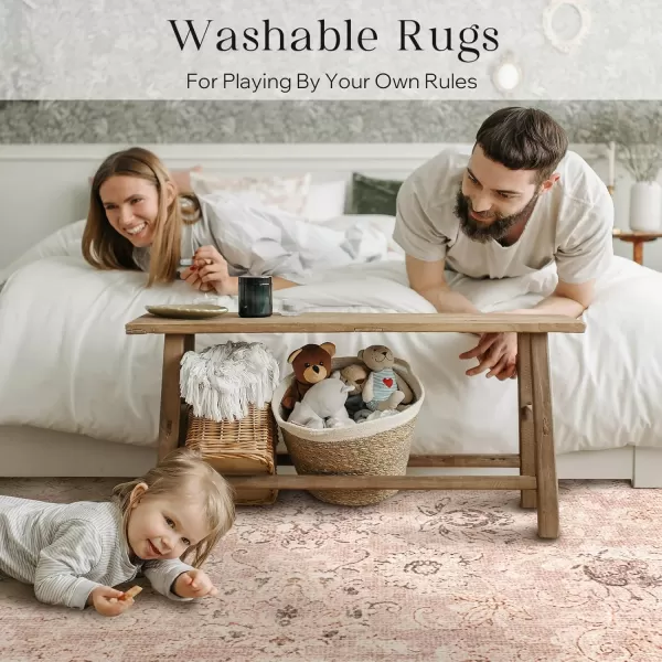 Phantoscope Vintage Collection Area Rug 6x9  Large Living Room Rug  Washable Rug Boho Rugs NonSlip for Bedroom Dining Room LowPile Floor Carpet Distressed Accent Rug BeigeNeutralSoft Pink  Beige