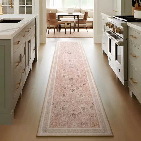 Phantoscope Vintage Collection Area Rug 6x9  Large Living Room Rug  Washable Rug Boho Rugs NonSlip for Bedroom Dining Room LowPile Floor Carpet Distressed Accent Rug BeigeNeutralSoft Pink  Beige