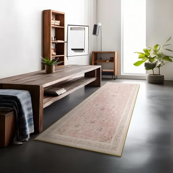 Phantoscope Vintage Collection Area Rug 6x9  Large Living Room Rug  Washable Rug Boho Rugs NonSlip for Bedroom Dining Room LowPile Floor Carpet Distressed Accent Rug BeigeNeutralSoft Pink  Beige